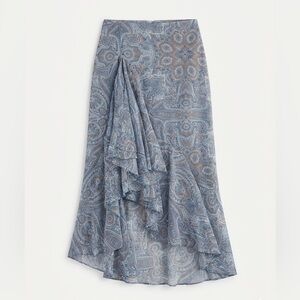 Blue Paisley Asymmetrical Ruffle Skirt